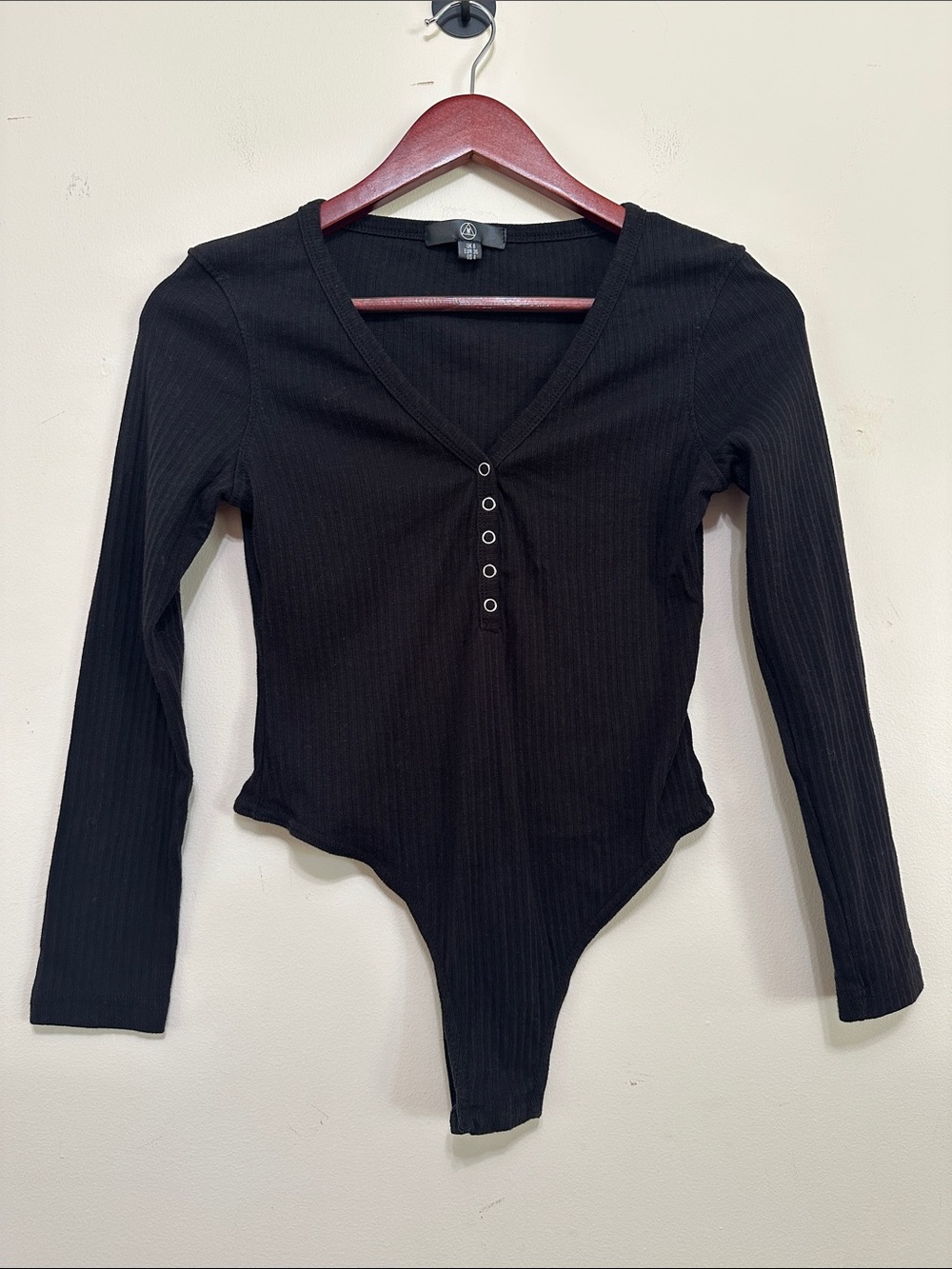Black Ribbed Bodysuit with V-Neck
